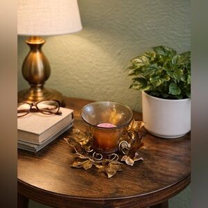 Vintage Italy Elegant Gold Leaf Candle Holder